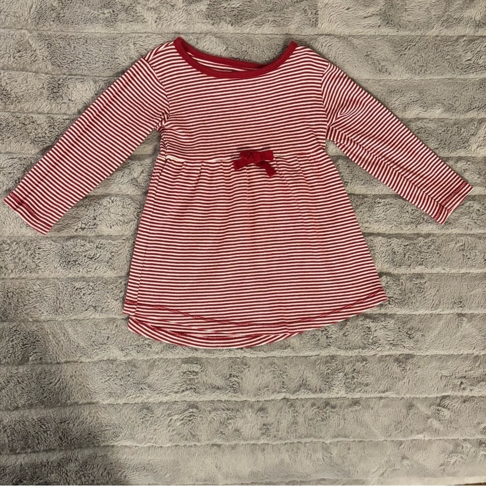 4T Red & White Striped Long Sleeve Shirt Dress, Bow, Organic Cotton